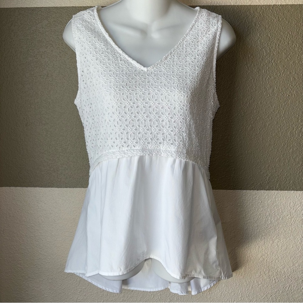 Anthropologie HD in Paris Women’s Medium White Eyelet High Low Tank Blouse Top
